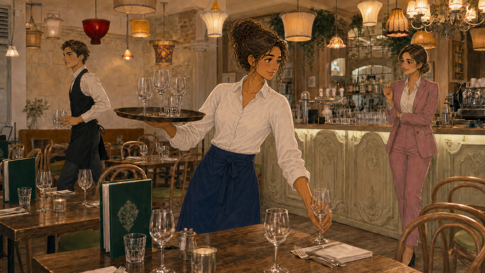 Lina réalise la mise en place et le service à la Brasserie Pastis